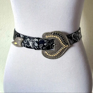 Carol Van Wyck Vintage Chunky Buckle Black Grey Printed Western Belt